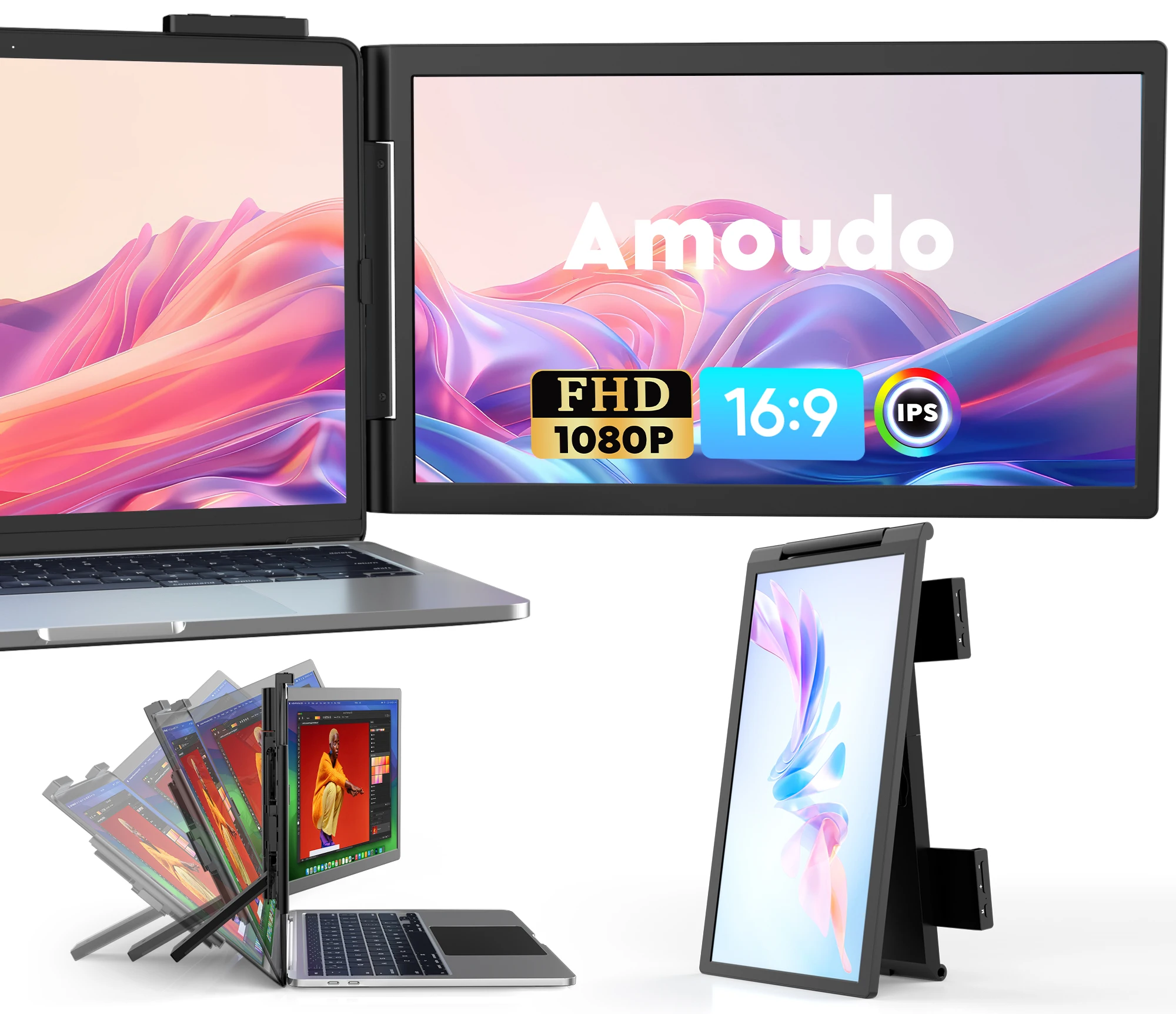 Amoudo-extensor de pantalla para ordenador portátil, Monitor portátil IPS de 14 pulgadas, 1920x1080P, con puerto HDMI USB-C, para Windows, Mac, Switch, PS5, Xbox