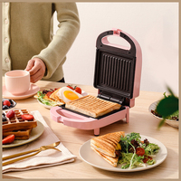 Portable Electric Sandwich Maker Home Multifunctional Machine Non-Stick Breakfast Maker Waffle Baking Pan Pot Pink Red Color