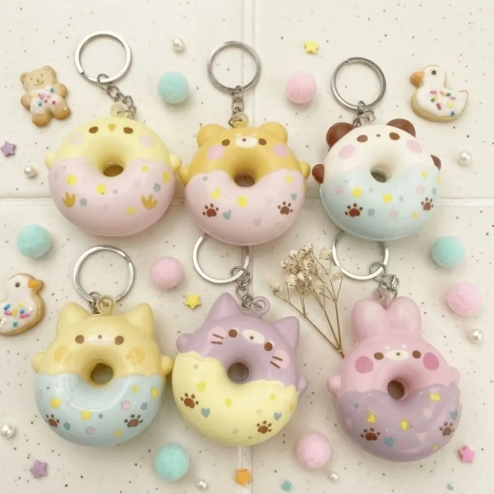Slow Rebound Donut Slow Rebound Keyring Cute Animal Design Soft Material PU Donut Keychain Dessert Style PU Material