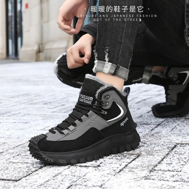 

Winter Men's Velvet Warm High-top Men Cotton Shoes Casual Snow Boots Non-slip Tooling Boots Men Leather Ankle Boots Botas Hombre