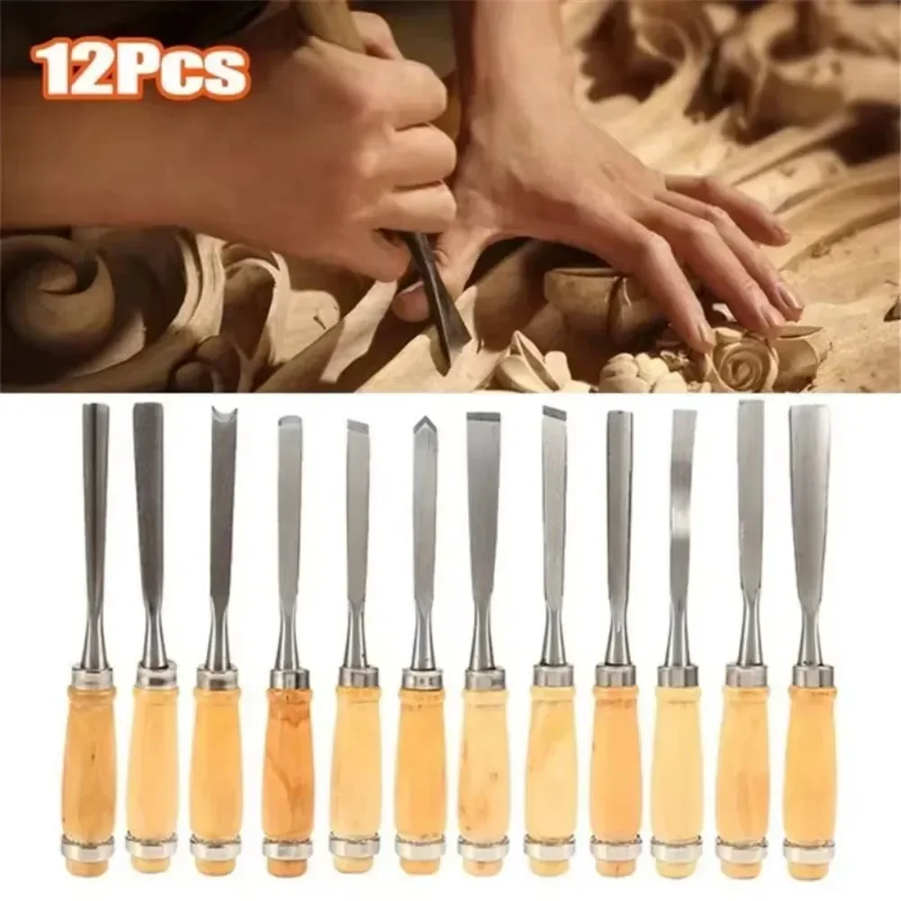 Wood Carving Hand Chisel Set Woodworking Lathe Gouges Tools Woodcarving Tools Set Carved Chisel Carving Knife Set 12PCS/Set