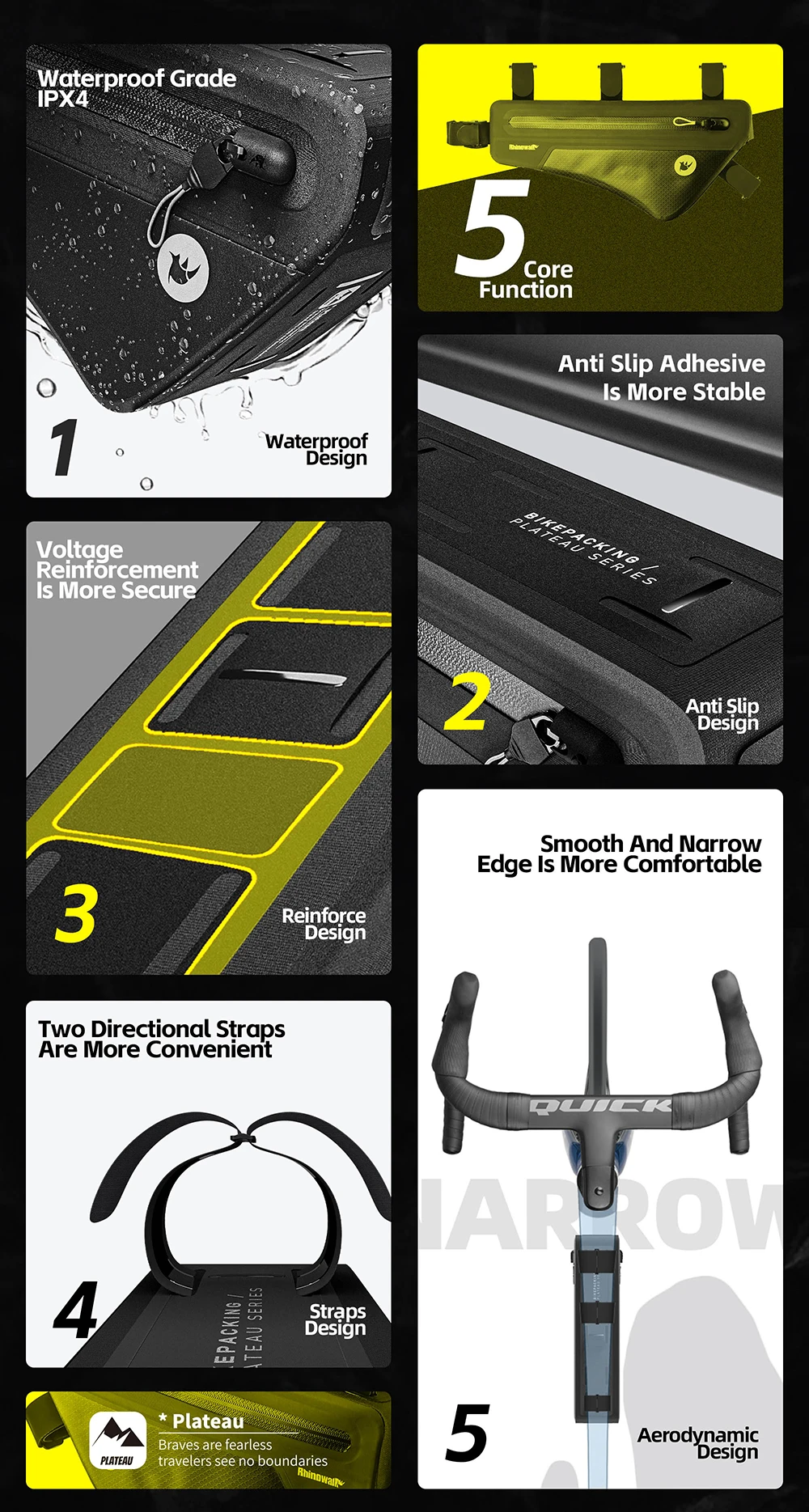Rhinowalk Fahrradrahmentasche 1,7/2,6 l IPX4 wasserdichte Dreiecksschlauchtasche rutschfest lackfest für MTB- und Rennrad Radfahren Bikepacking – Detail 4