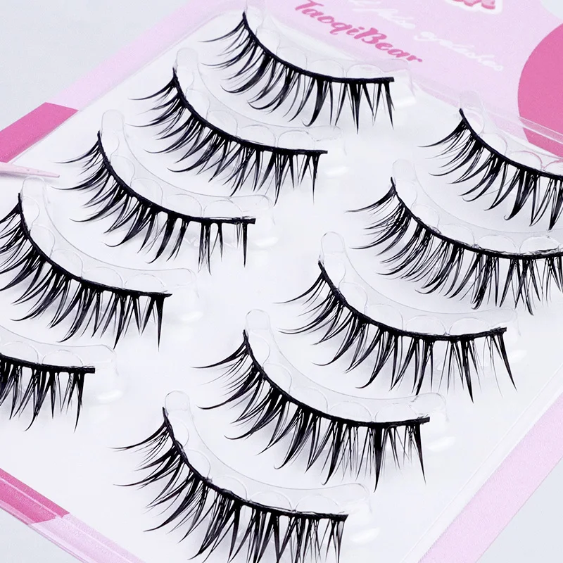 5ペアセット グルーフリー フルストリップつけまつげ ハードバンド マンガ風 DIYつけまつげ セルフ接着つけまつげ