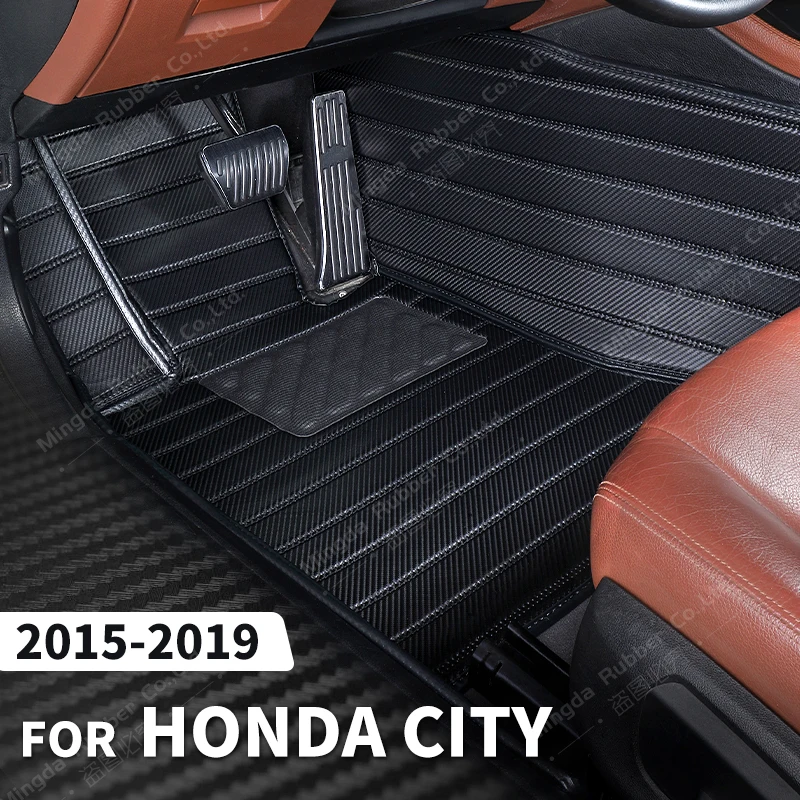 

Custom Carbon Fibre style Floor Mats For Honda City 2015 2016 2017 2018 2019 Foot Carpet Cover Automobile Interior Accessories