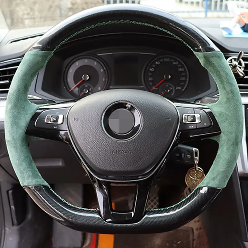 Carbon Fiber green Suede Car Steering Wheel Cover Braid For Volkswagen Vw Golf 7 Mk7 Nieuwe Polo jetta Passat B8