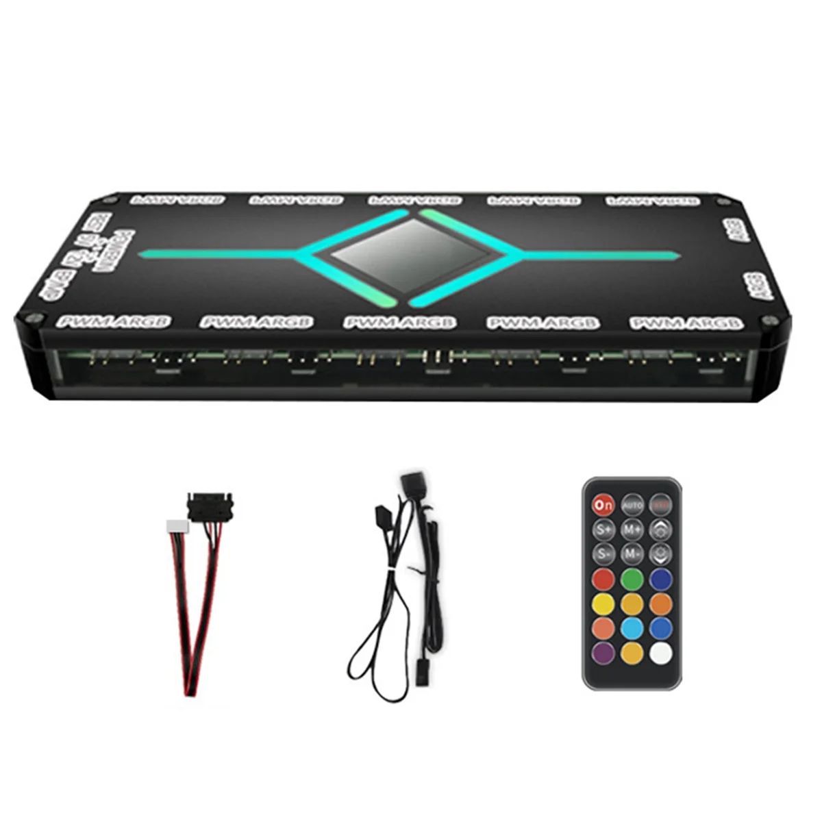 

A71P 12 Port ARGB +10 Port PWM Magnetic Suction Hub with Remote Control PWM & ARGB Hub Splitter for PC Fan Hub Splitter Black