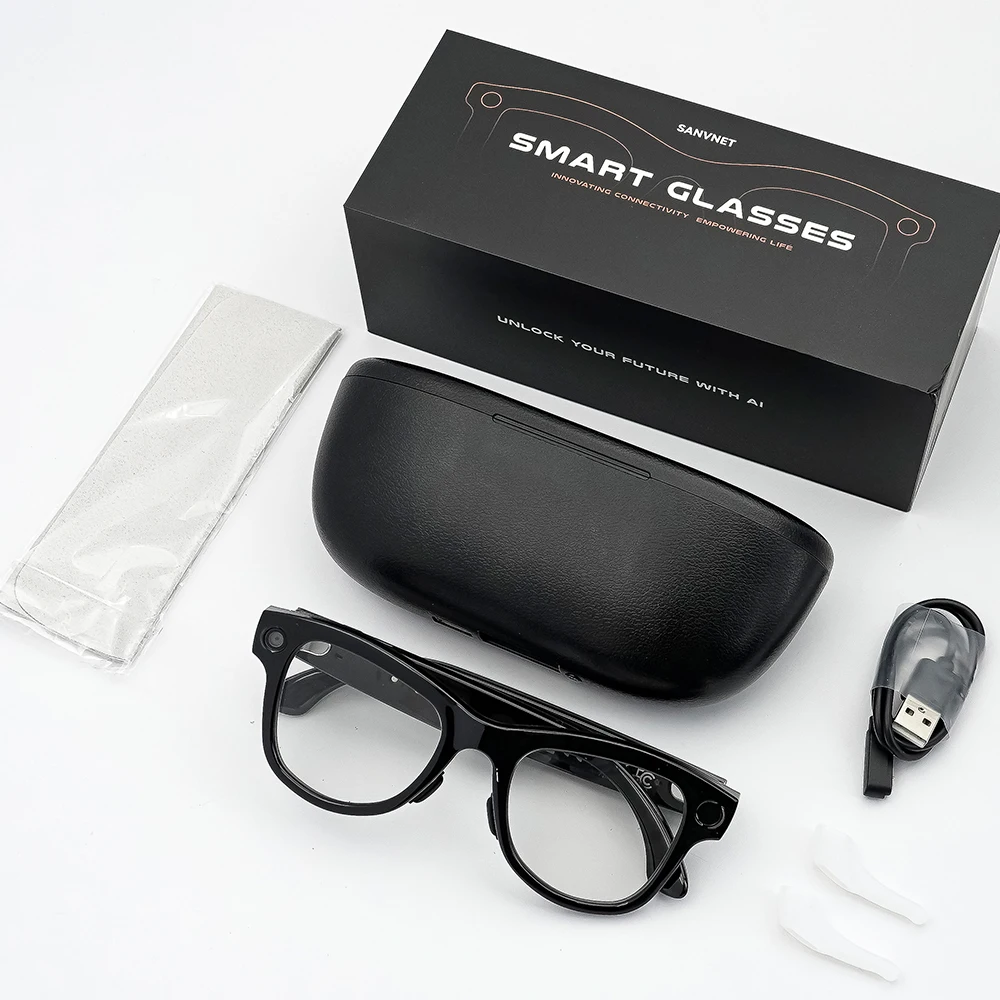 

GS5 Max Smart Glasses 8MP Wi-Fi Transfer AI Translation Smart Wearable Headset with Black Charging Case