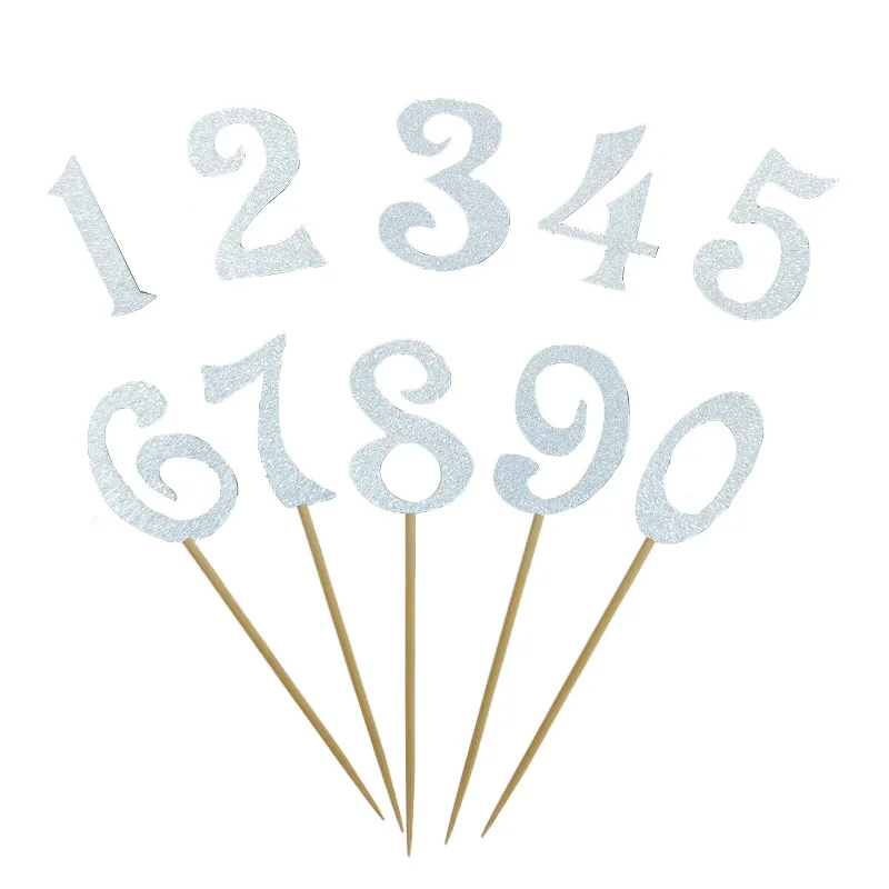 10 Stück Gold Glitzer Nummer 0-9 Geburtstagstorten-Dekoration Happy Birthday Tortendeko – Detail 2