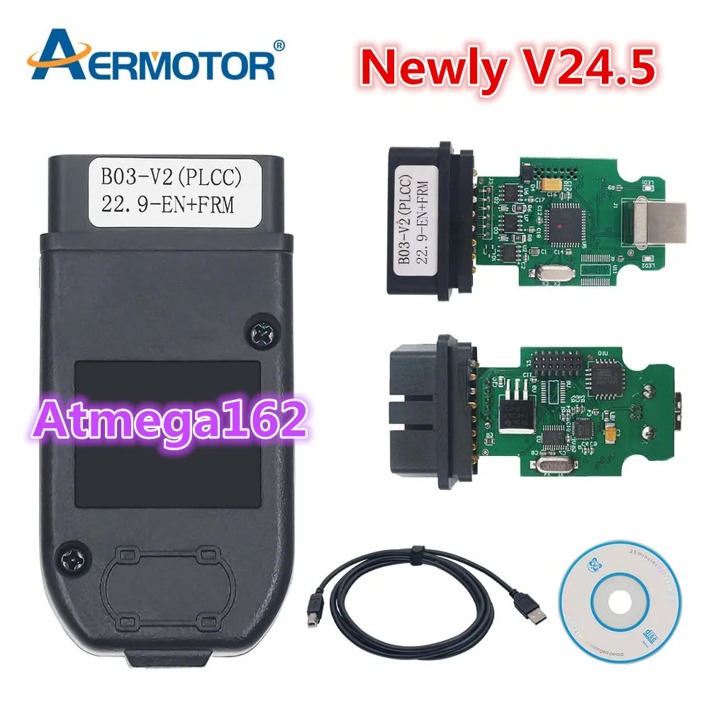 Top Sale V24.5 For VAG HEX V2 USB Interface ATMEGA162 Chip OBD2 Scanner For VW AUDI Skoda Seat Unlimited VINs  Multi-Language