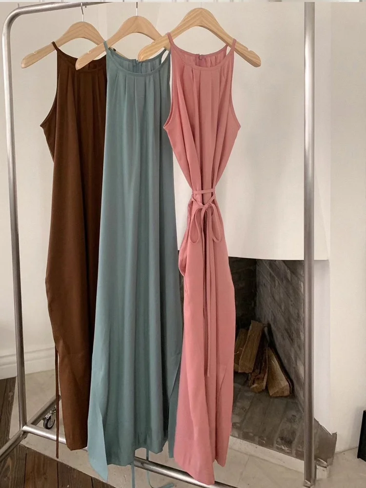 Vaion Sle Off-oulder Long Dr Women's High Waist A-Line Skirt without Sve Summer Season Hanging Ne Pleated Dr