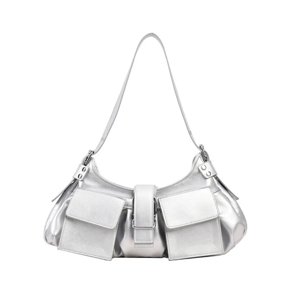 

Fashion Large Capacity Shoulder Bag Y2K Solid Color Handbag Glossy Tote Bag