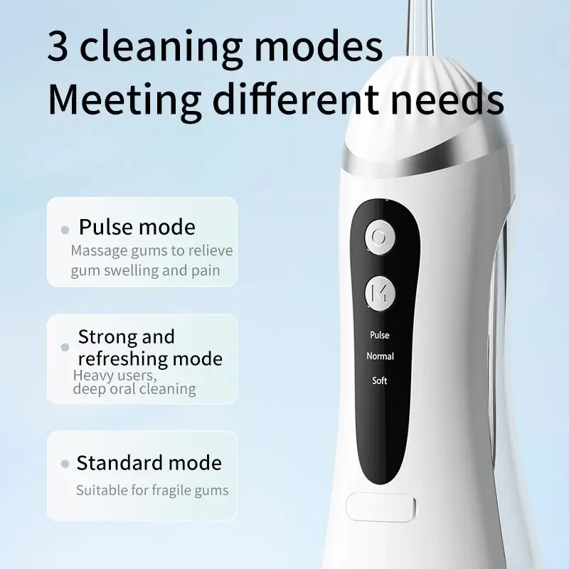 Portable Electric Tooth Flosser 360° Rotating Nozzle Long Lasting Life High Pressure Pulse 3 Modes Large Capacity Oral Cleaning