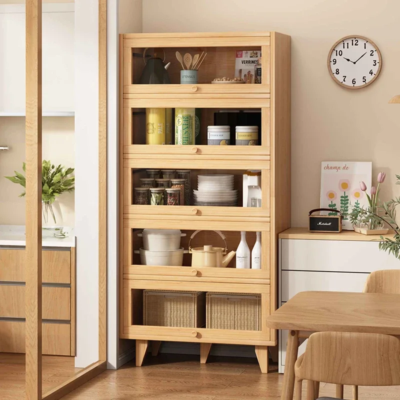 

Solid wood dining side cabinet 2024 new living room wall integrated locker with door dust storage cabinet tea cabinet