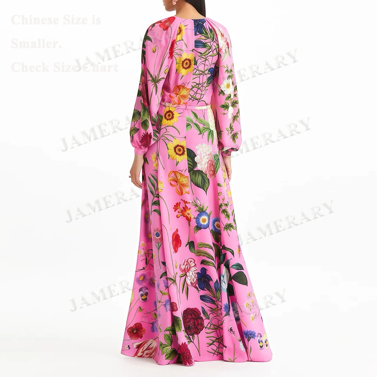 Elegant Autumn Long Sleeve Floral Maxi Dresses Women Single Breasted Belt Muslims Print Dress Female Prom Evening Vestidos
