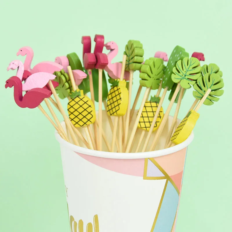 

100pcs Flamingo Cactus Cake Topper Hawaiian Party Fruit Fork Cupcake Topper Wedding Birthday Dessert Cocktail Toothpick Supplies