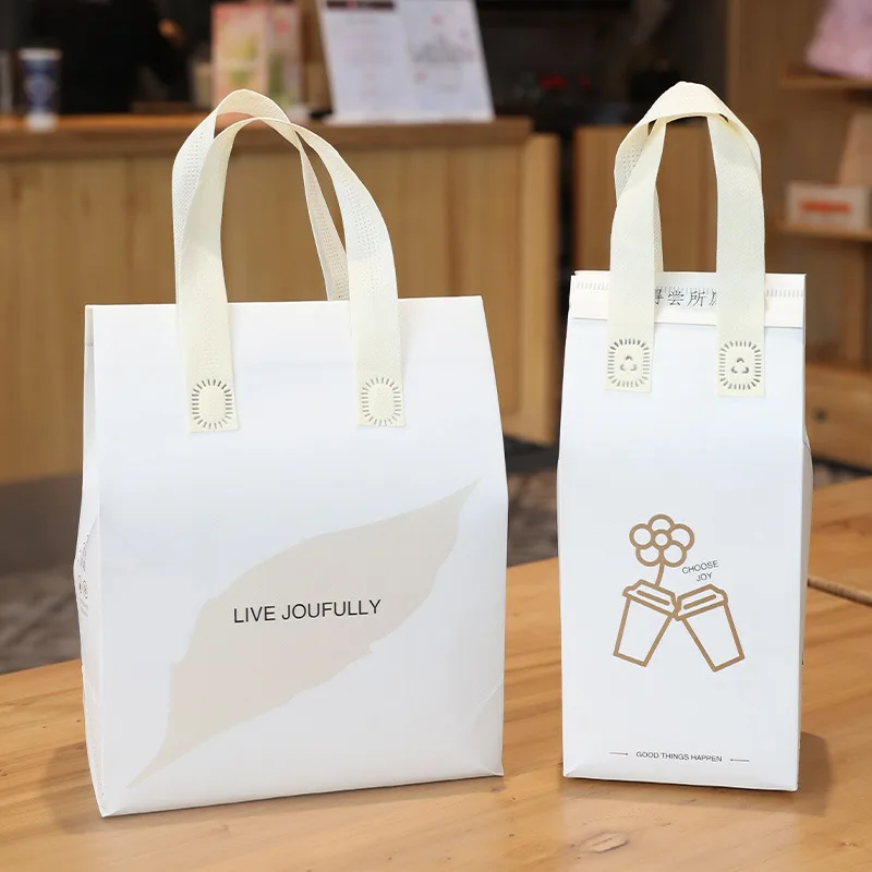 Disposable Milk Tea Insulated Bag 50pcs Non-woven Takeout Packaging Bags Aluminum Foil Coffee Beverage Hand-held Bag
