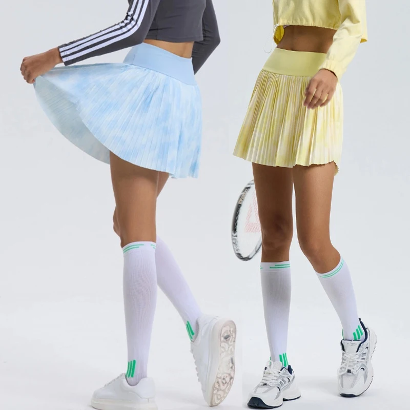 2025 Women Sports Mini Pleated Skirt High Waist Golf Tennis Skirts Gradient Gym Fitness Yoga Athletic Skort with Inner Short