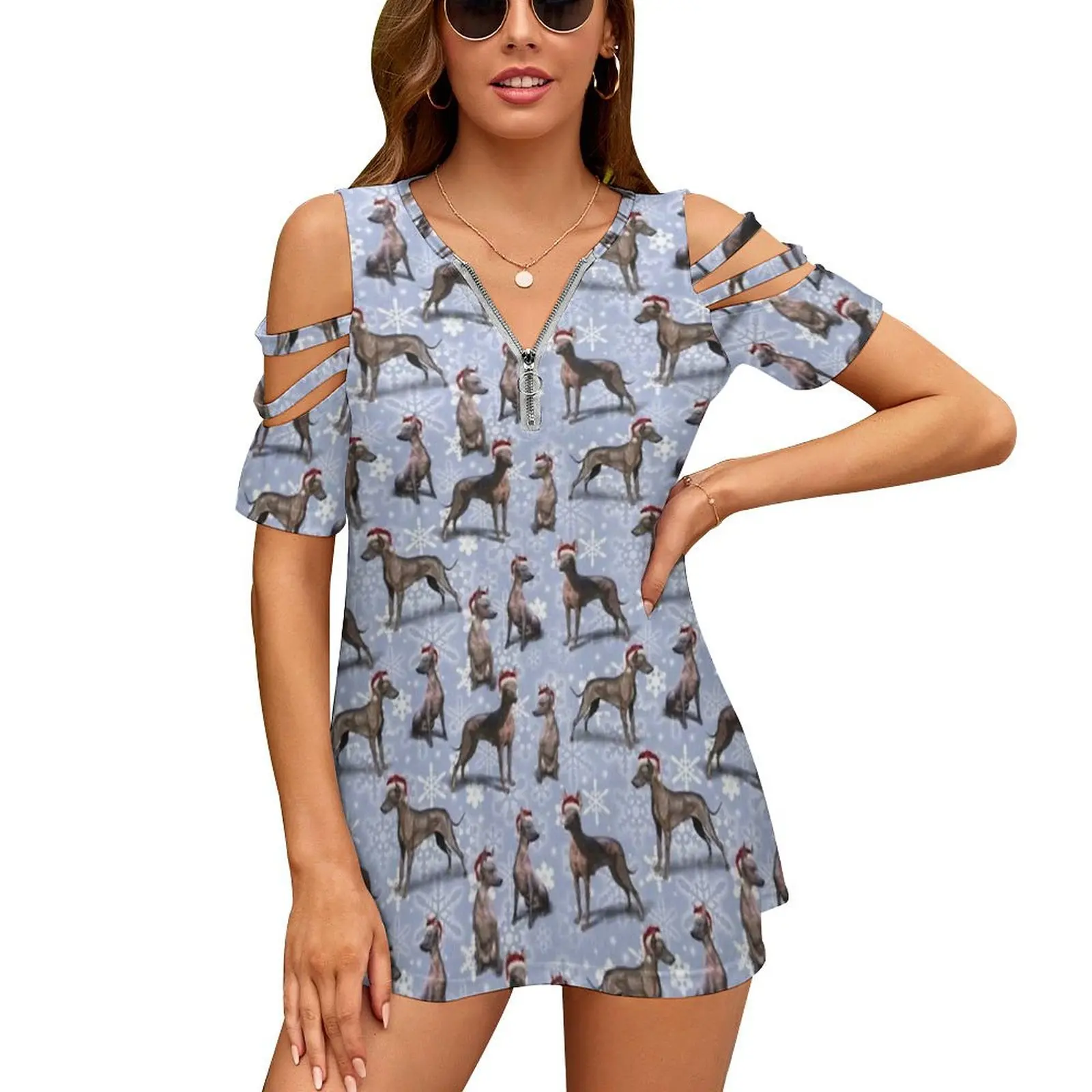 The Mexican Hairless Xoloitzcuintle Xolo Dog Mujeres Cremallera Varios estilos Camisetas estampadas Tops Camiseta estampada completa Xoloitzcuintle