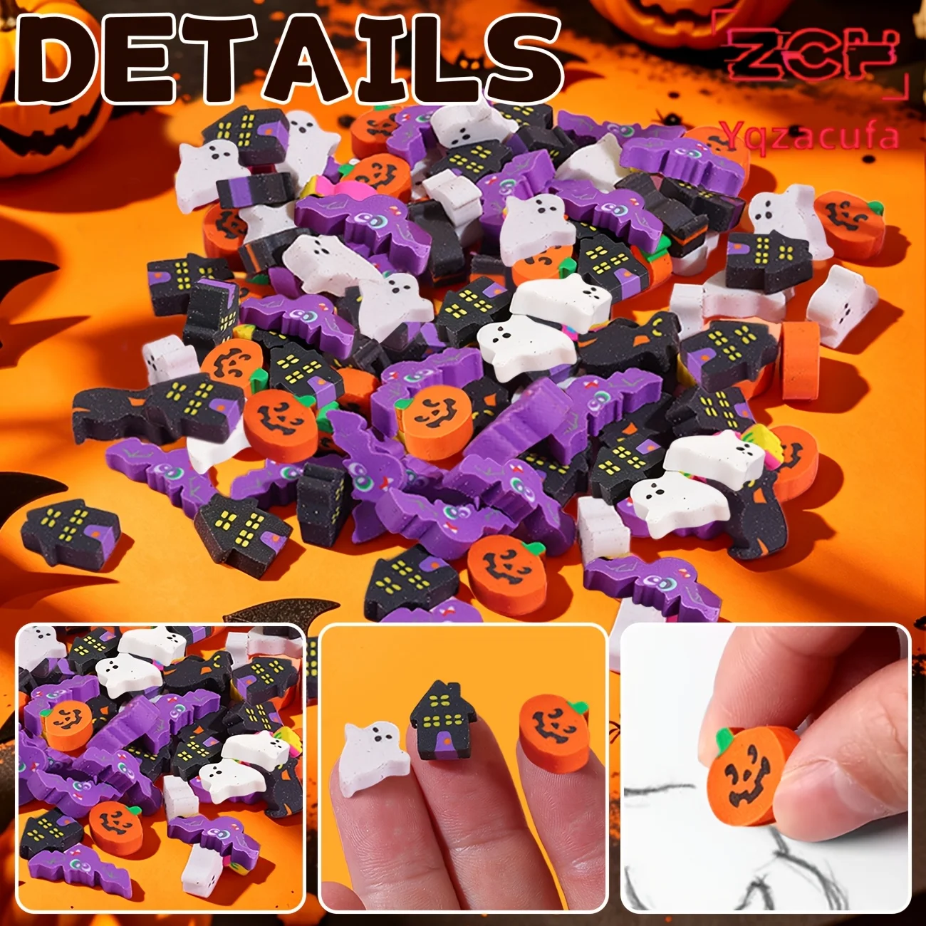 60 Stück zufällige Mini-Radiergummis mit Halloween-Motiven, verschiedene Designs, Halloween-Geschenk, Belohnungen für den Schulunterricht, Geschenk zum Schulanfang – Detail 4
