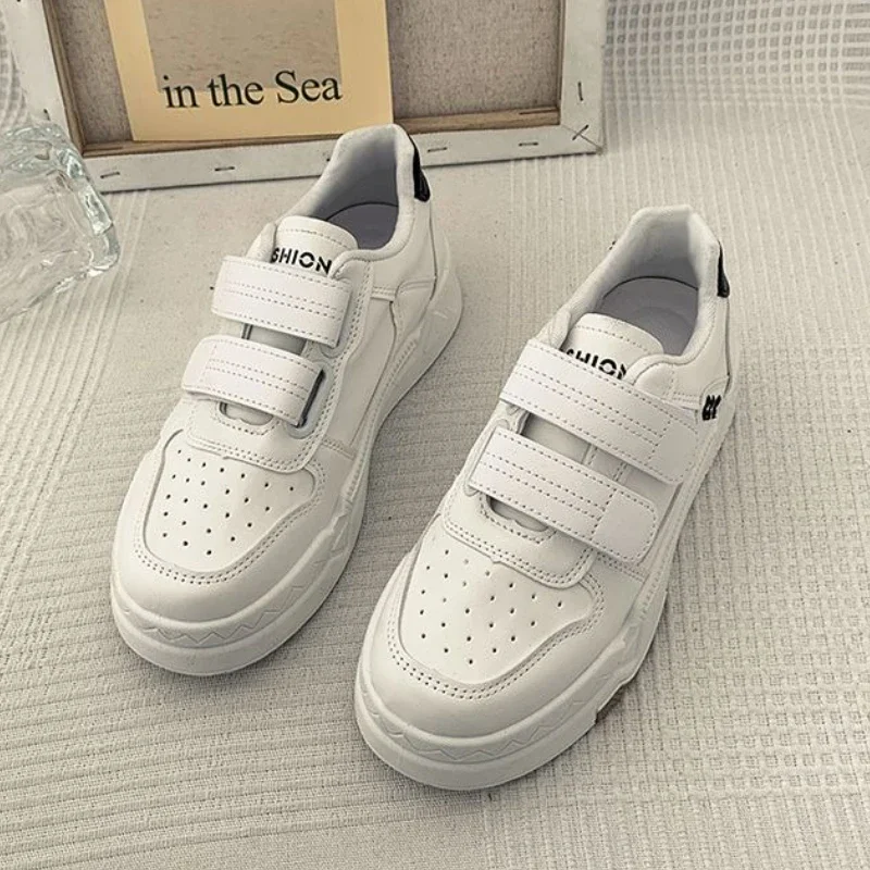 

2025 New Korean Style Student White Sneakers Lightweight Breathable Flat Magic Velcro Casual Shoes for Women​