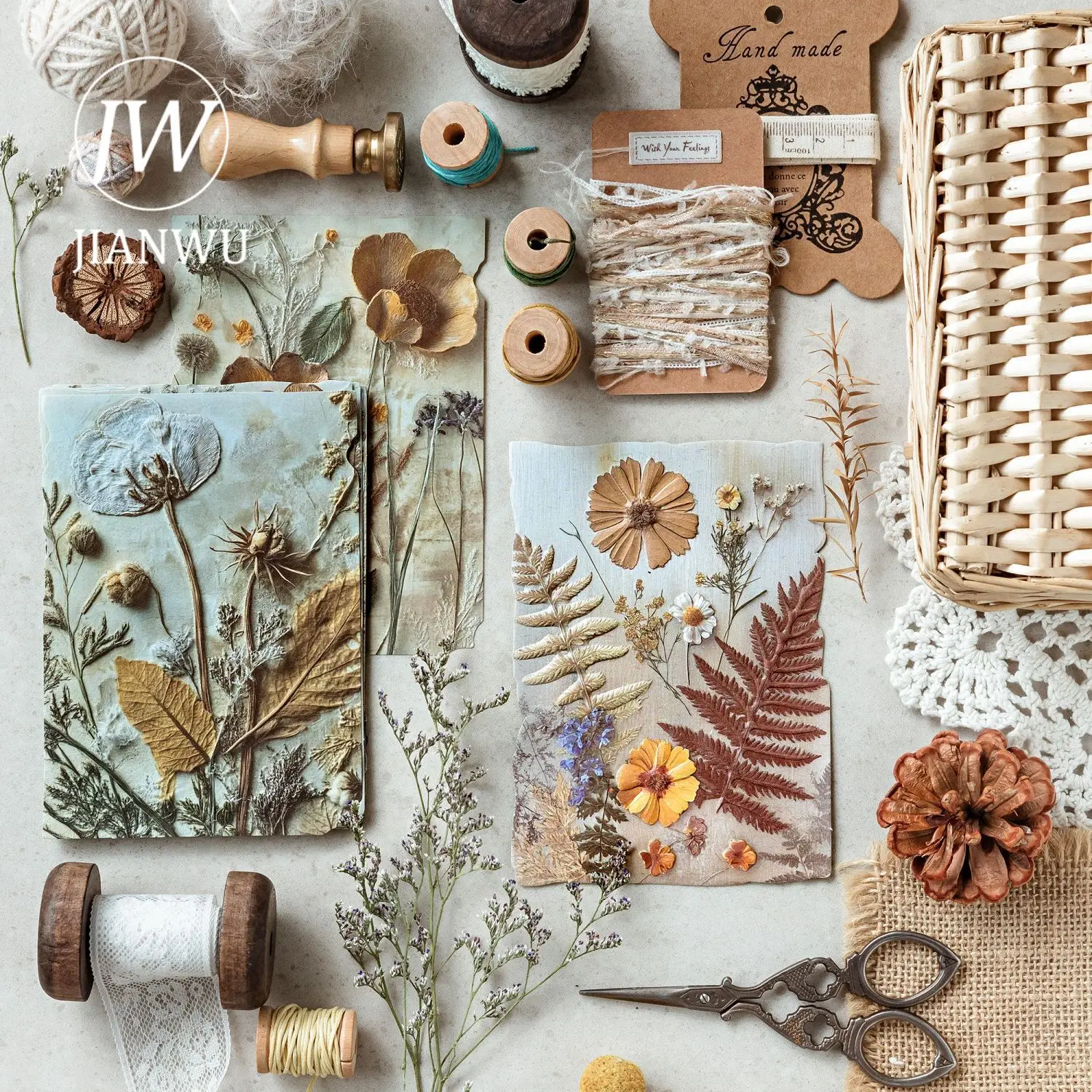 

JIANWU Flower and Grass Love Letter Series Vintage Relief Landscape Collage Material Paper Creative Junk Journal Stationery
