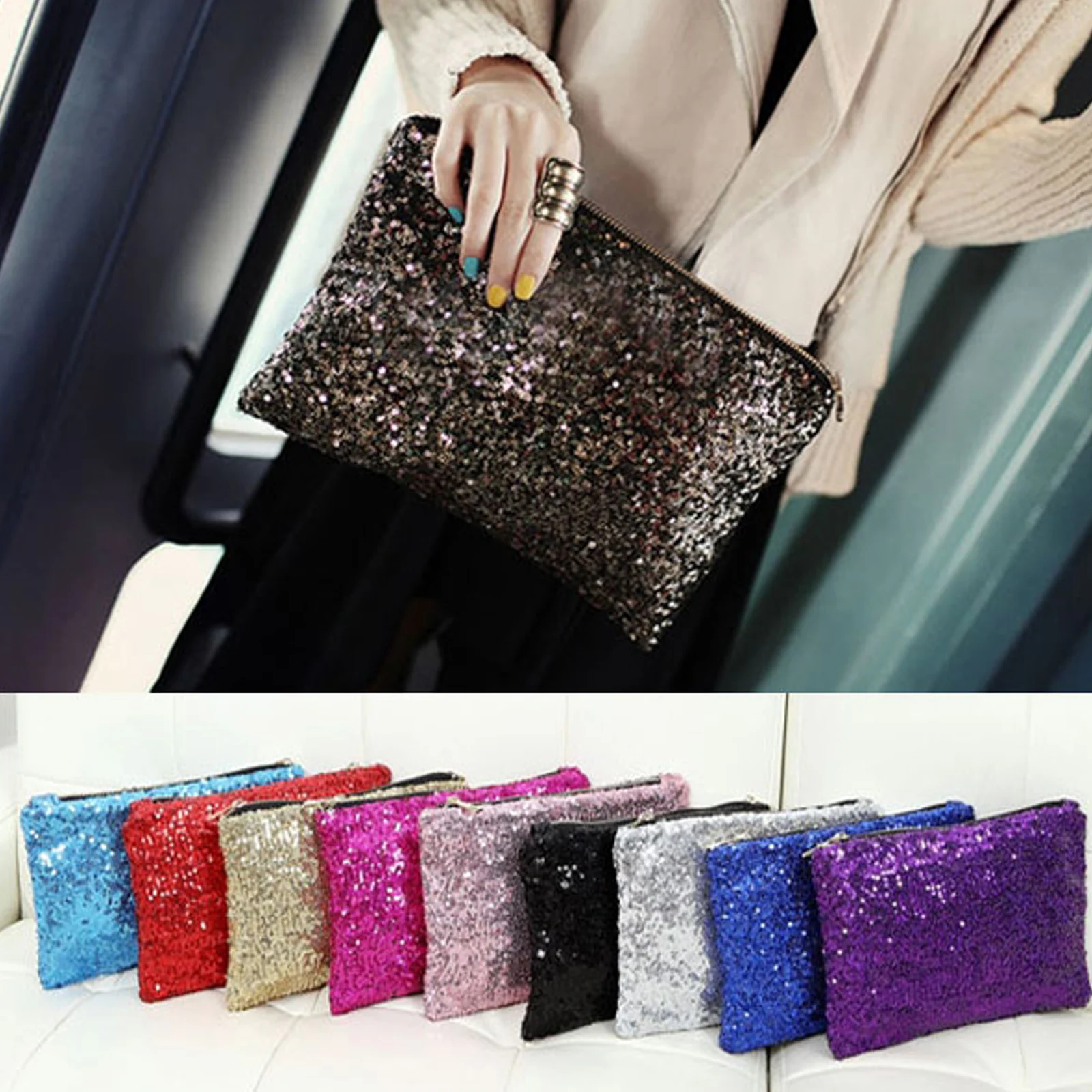 

1Pcs 2023 New Retro Luxury Sequins Hand Bag Taking Late Package Clutch Bag Sparkling Dazzling Sequins Clutch Bags Purse bag