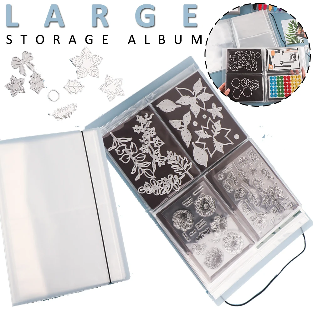 

80 pockets/20 pages Large Clear Sticker Photo Storage Album For Stamp Cutting Dies Book Organizer Folder DIY Tool New 2024