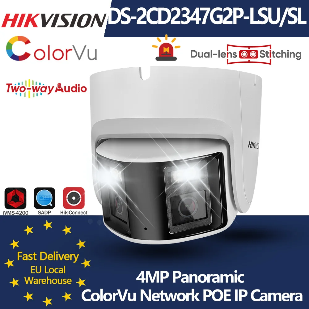 Hikvision 4MP Panorama DS-2CD2347G2P-LSU/SL ColorVu Turret IP-Kamera, Sicherheitskamera mit Doppellinse, Farbnachtsicht, integriertem Mikrofon und