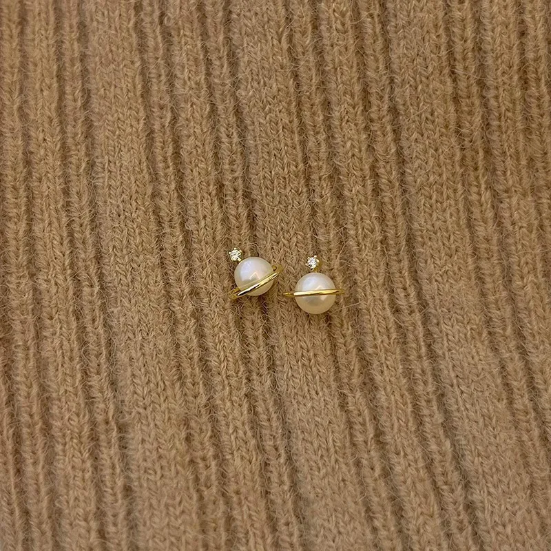 رائعة فضة مطعمة صغيرة الزركون تقليد اللؤلؤ زحل وأقراط للمرأة الفتيات الكورية مصمم مجوهرات هدايا #2