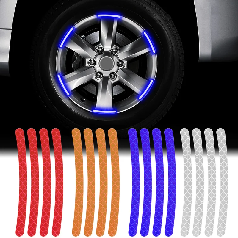 40/20pcs Car Tire Hub Reflective Strips Stickers Car Motorcycle Wheel High Reflective Warning Decals Tyre Rim Reflector Sticker