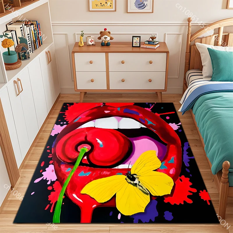 6 Style Inkjet Drawing Mouth Pop Art Pattern Carpet for Living Room Bedroom Sofa Home Decor Non-slip Floor Mat  Area Rug