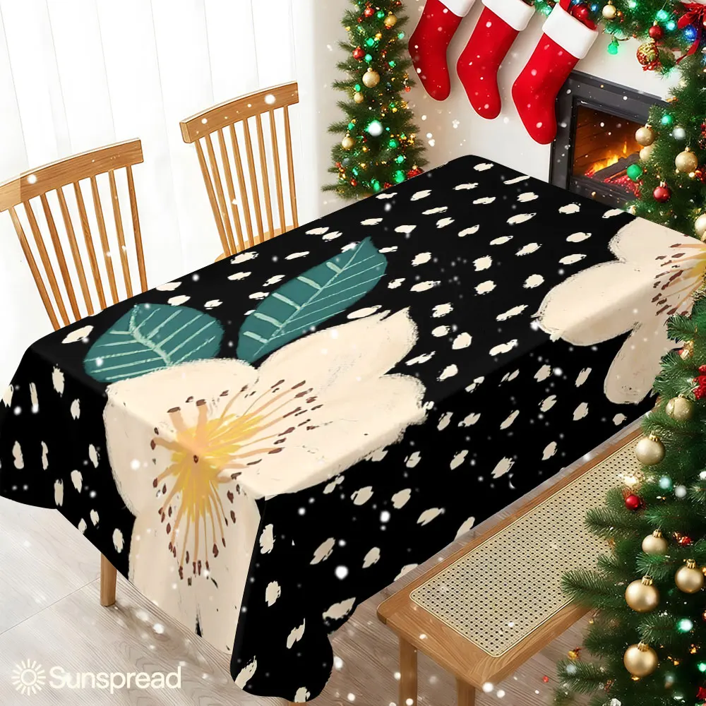 Elegant Floral Dots Waterproof table cloth, splash-proof tablecloth, for party, Halloween, Christmas, dining, camping