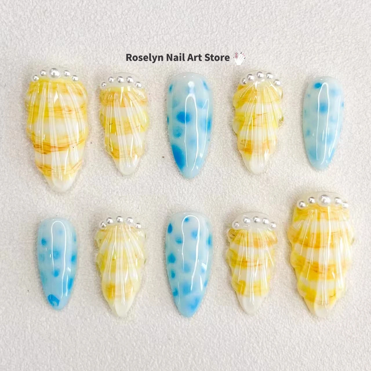 New 2024 Handmade Nail Repair with Almond Fake Nail, Cute 3D Limited Edition Nail Pressing Design, Ocean Series Mandarin Duck