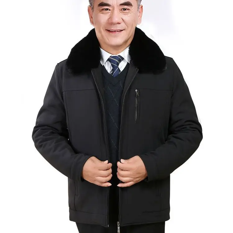 

Autumn and Winter Middle-Aged Elderly Men's Cotton Clothes Father's Loose Comfortable Plush Thick Coat A277