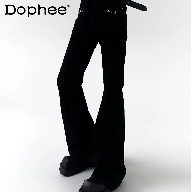 

Men's 2026 Spring New Fashion High Street Micro Flared Denim Pants Men's Fashion Jeans Metal Decoration Handsome Denim Trousers