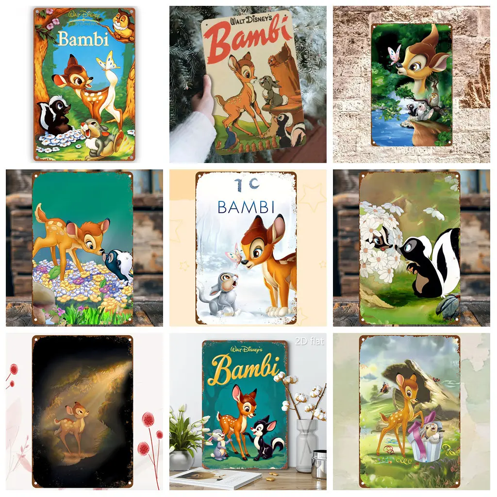 

Miniso Disney Bambi Warm Forest Scene Decor Poster Tin Sign Metal Sign Decorative Plaque for Pub Bar Club Wall Decoration