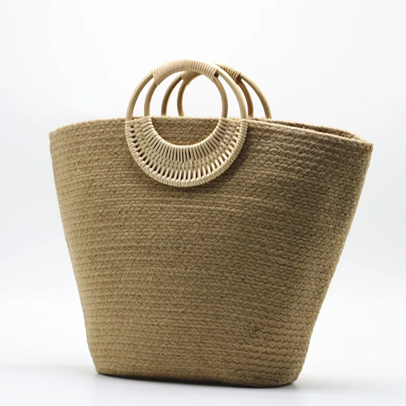 Borse da spiaggia tessute in corda per le donne borse rotonde in vimini con manico in Rattan borsa a cesto grande estiva 2023 pochette da viaggio Shopper