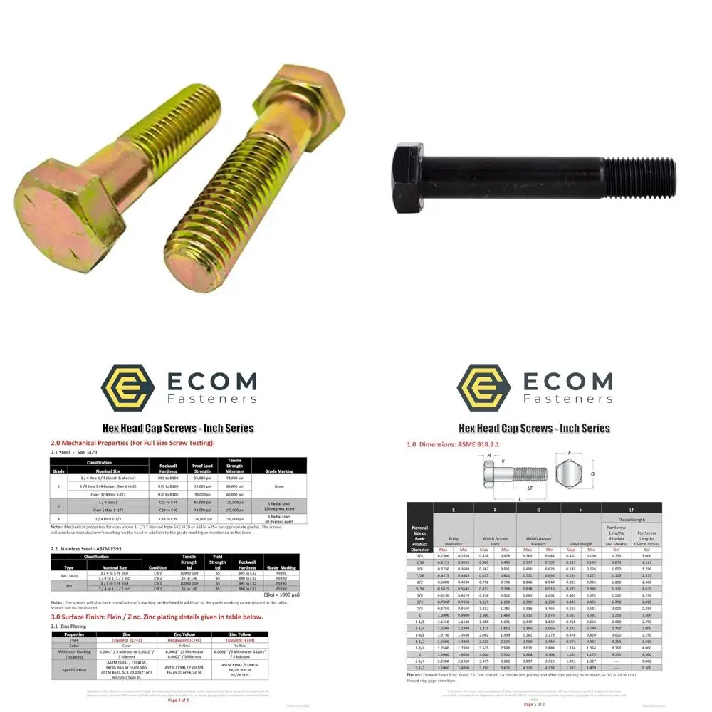 

Grade 8 Zinc Yellow Plated Steel Hex Cap Screws, 5/16-18 x 2.25 Inches, Coarse Thread, Quantity 100