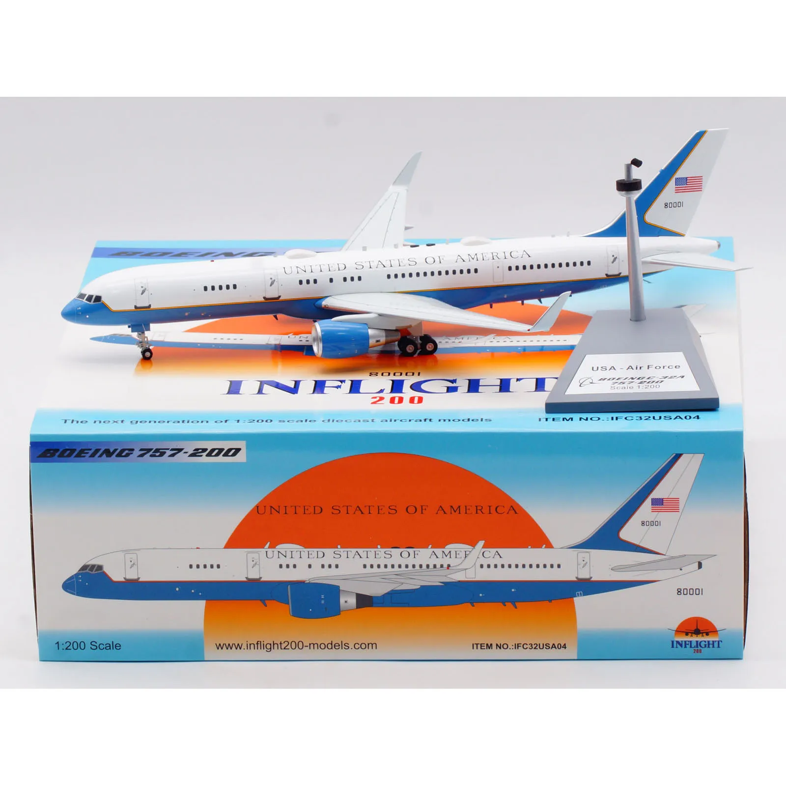 

IFC32USA04 Alloy Collectible Plane Gift INFLIGHT 1:200 USA-Air Force Boeing C-32A Diecast Aircraft Jet Model 98-0001 With Stand