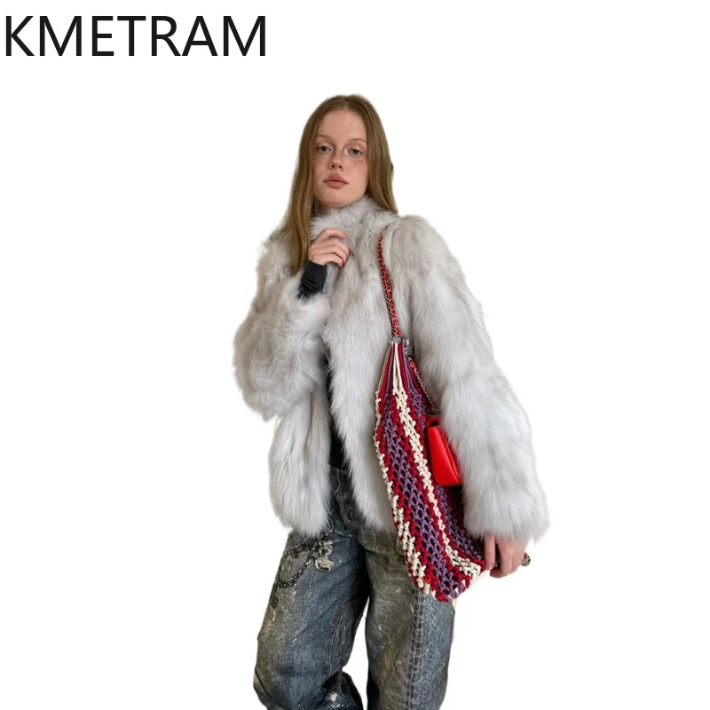 KMETRAM Natural Fox Belly Fur Jacket Women 2026 Young Style Real Fur Coat Luxury Winter Coat Women Fur Overcoat Casaco De Pelo