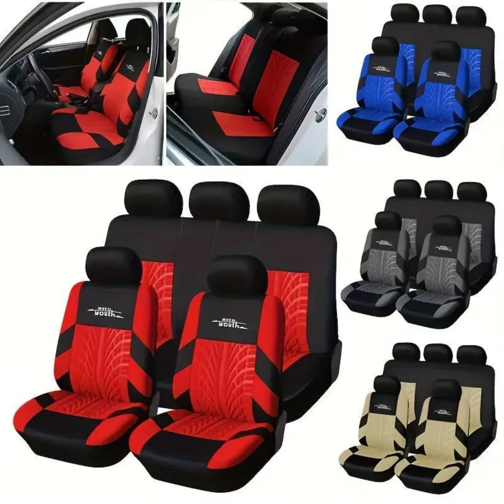 

Embroidery Car Seat Covers Set Universal Fit Most Cars Covers with Tire Track Detail Styling Car Seat Protector