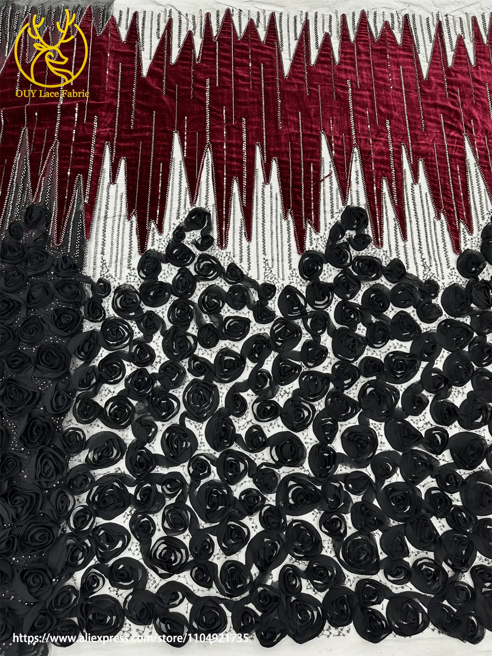 ثلاثية الأبعاد الأزهار الأفريقي صافي المخملية المطرزة مطرز أقمشة الدانتيل 2026 النيجيري مطرزة أقمشة الدانتيل مناسبة لفساتين الزفاف #3