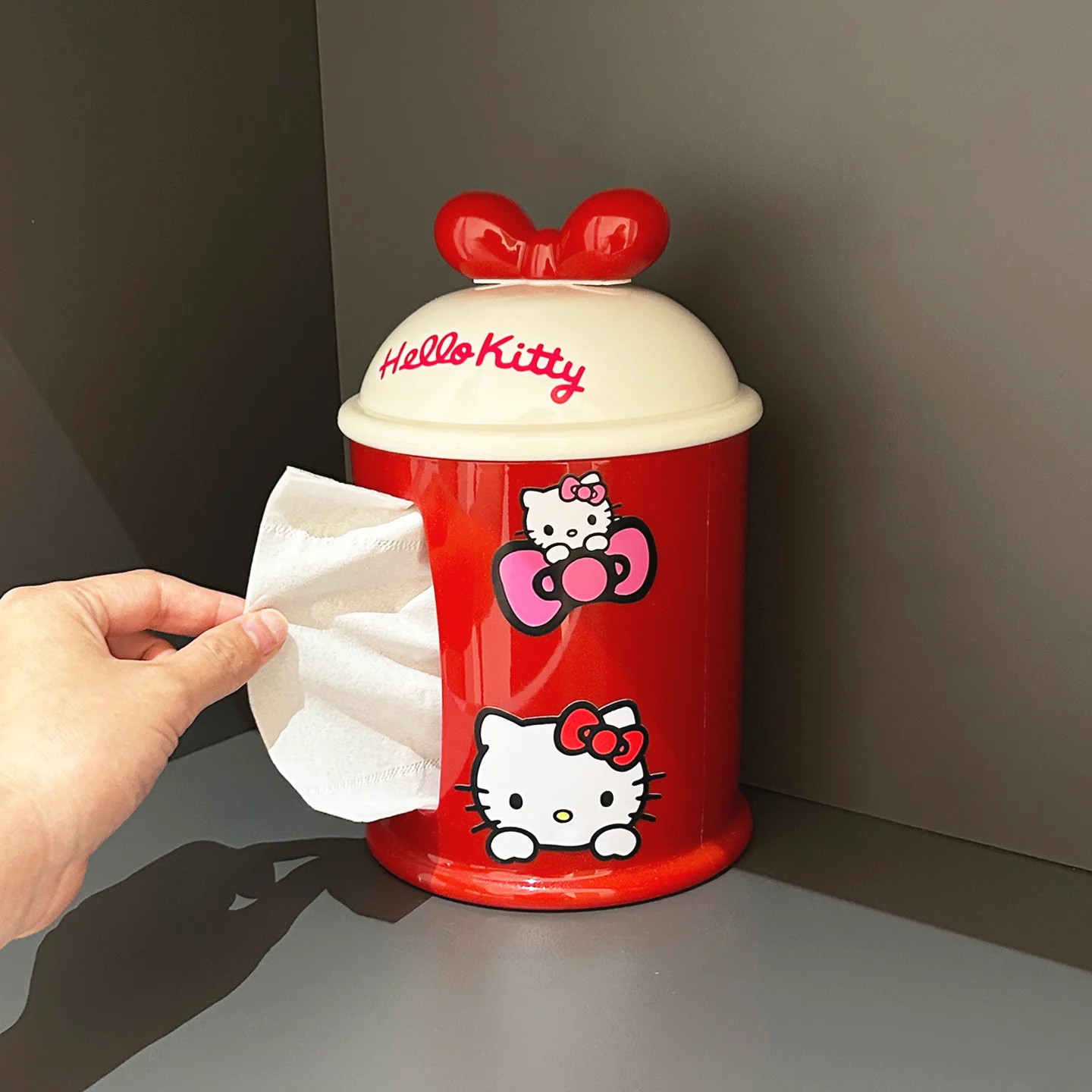 

Hellokitty Cartoon Cute Bow Tie Tissue Box Living Room Cover Coffee Table Ornaments Tissue Holder Home Decor Creative Napkin Hom