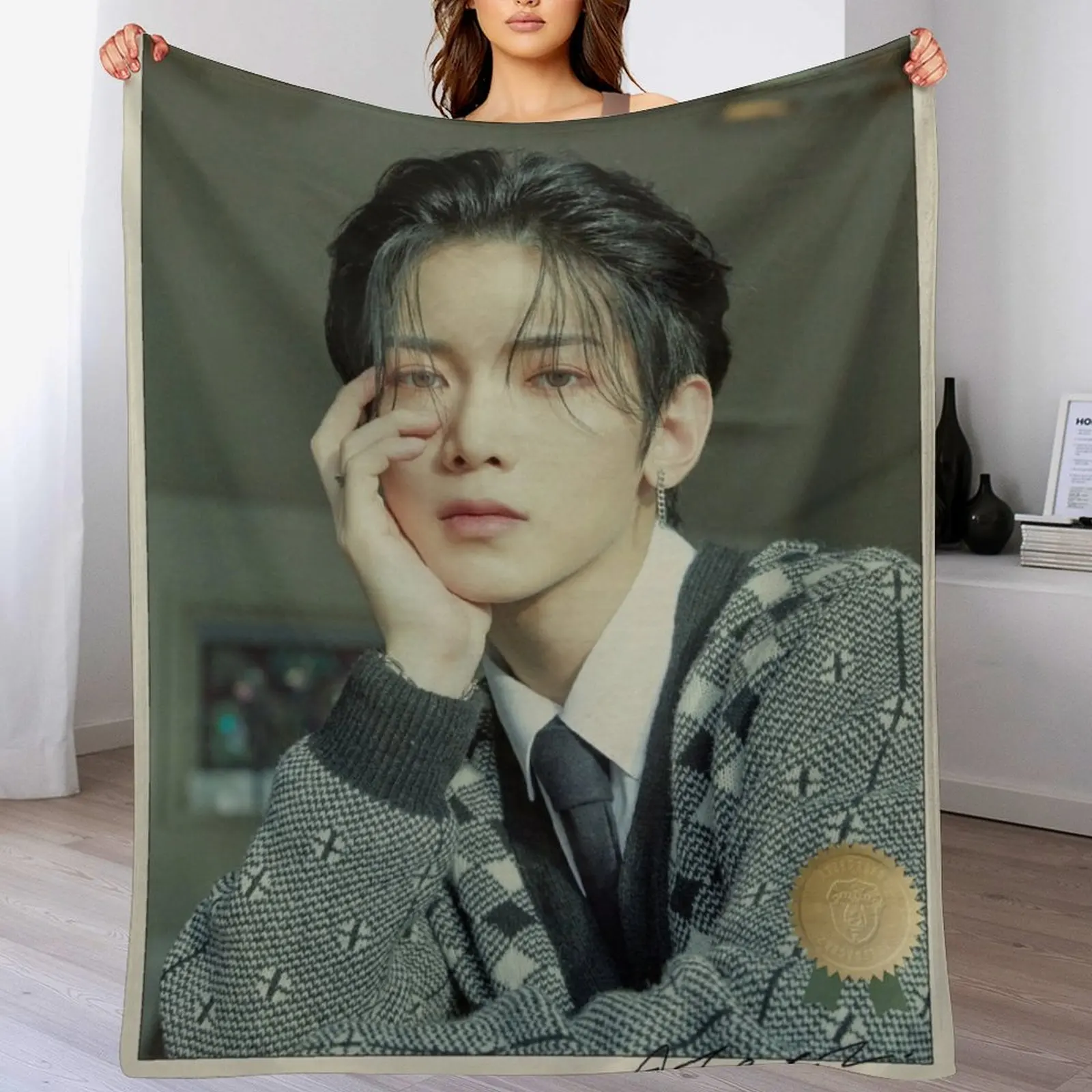 ATEEZ Yeosang 'Turbulence' Throw Blanket Plaid Hairy warm winter Blankets