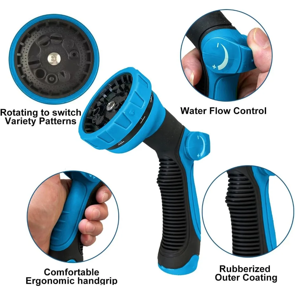 خرطوم حديقة مرن خفيف الوزن بطول 150 قدمًا غير قابل للغلق مع فوهة 10 أنماط وموصلات معدنية متينة 3/4