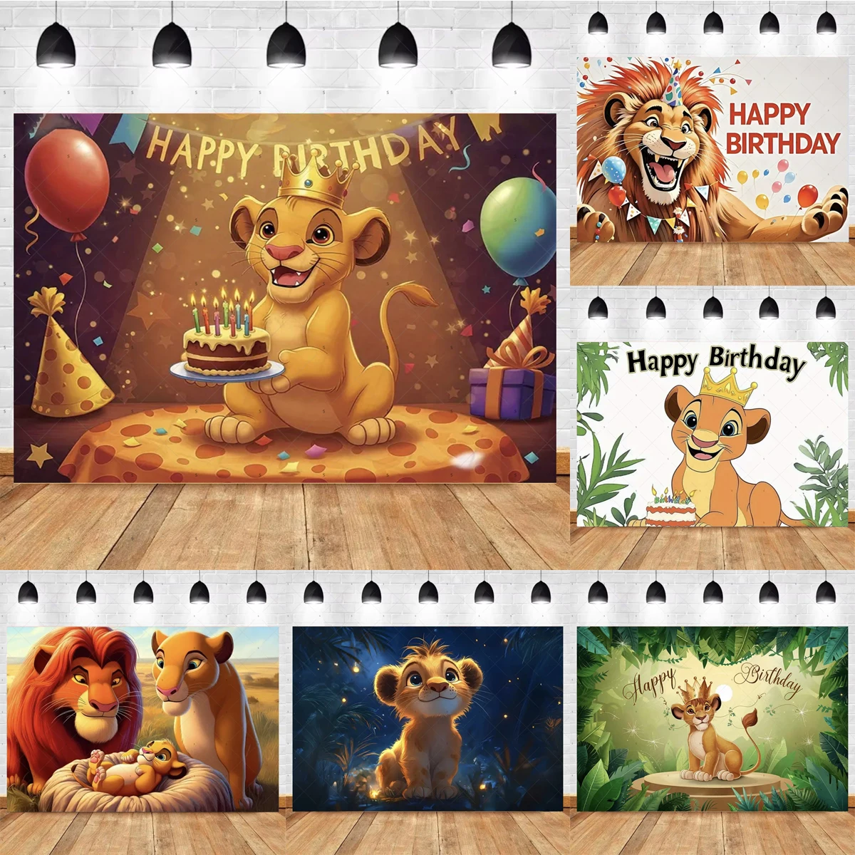 

Disney Lion King Simba Birthday Partys Decoration Background Tropical Jungle Animal Happy Gift Banner Photography Studio Props