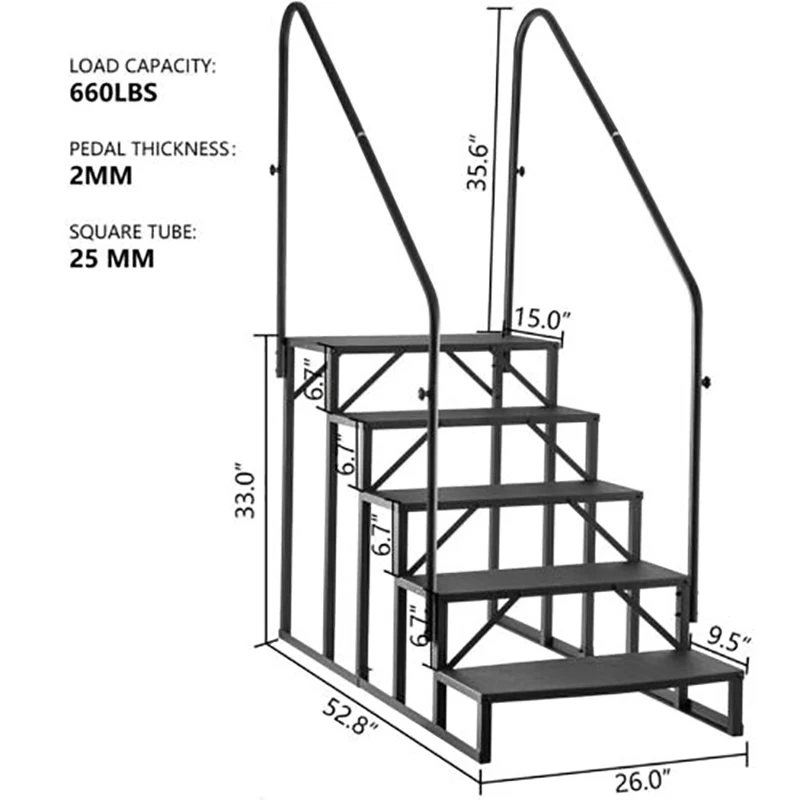 Pasos para vehículos recreativos, escaleras para vehículos recreativos de 4/5 escalones, 660 libras con 2 pasamanos, escaleras móviles de acero para el hogar, remolque, camper, bañera al aire libre, escaleras de paso resistentes