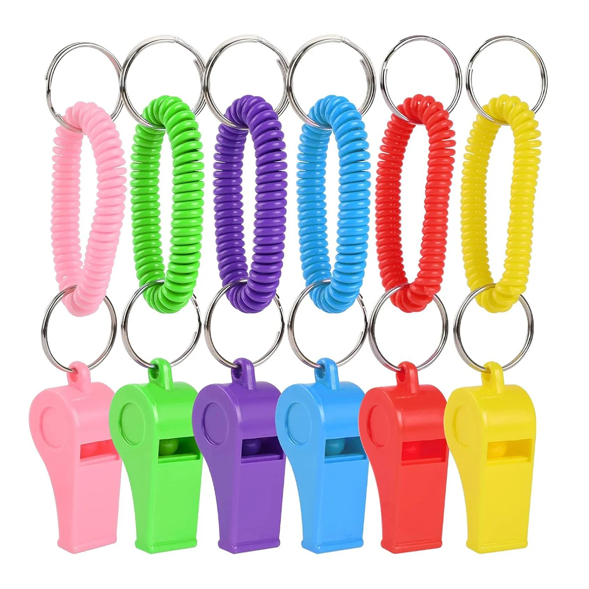 6 قطع من صفارة رياضية مع سوار صفارات بلاستيكية مع حلقة مفاتيح معصم قابلة للتمدد للمدربين والحكام