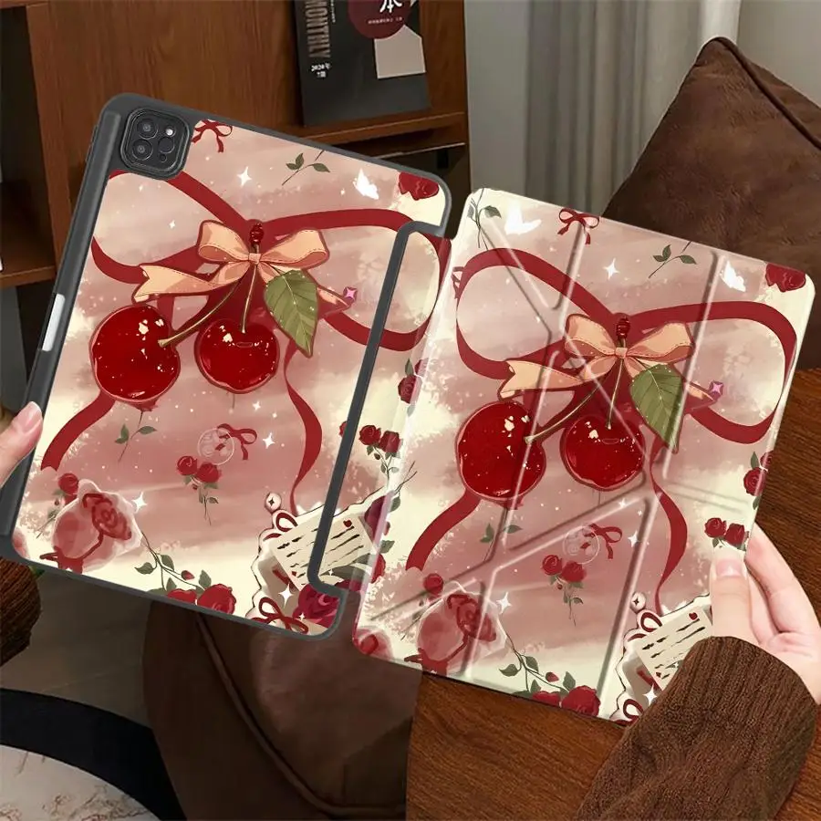 Red Lovely Cherry Holder Cover Tablet Case For iPad Pro 2025 Air 4 5 M3 M2 M4 11inch Pro 11th 10th 9th 8th 7th 12.9inch Mini 6 7