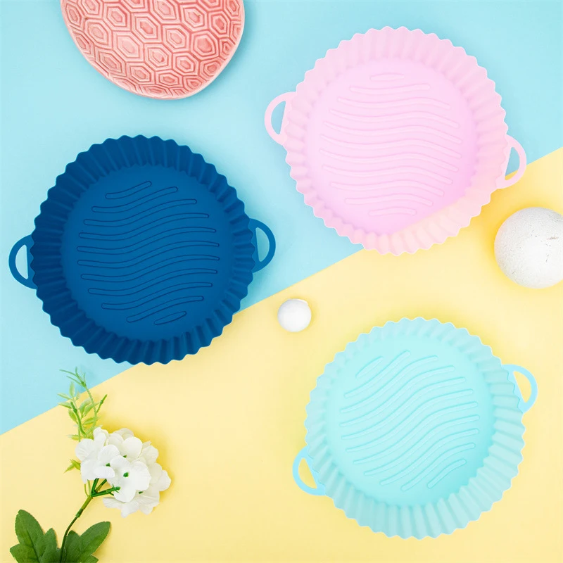 1PC Silicone Air Fryer Basket Oven Mold Baking Tray Pizza Fried Chicken Basket Round Square Reusable Pan Liner Accessories